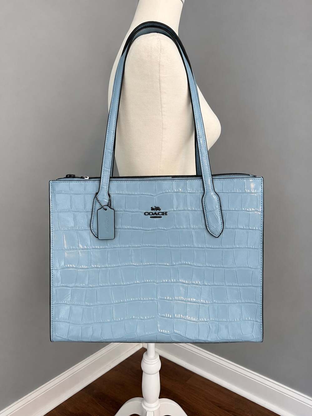 Coach Nina Tote Croc Purse in Light Blue